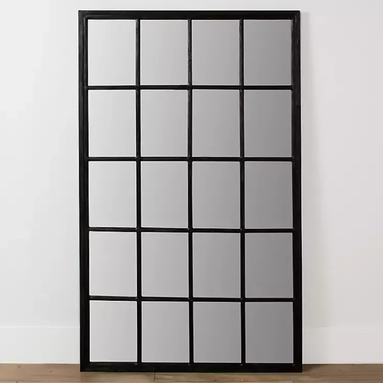 Full Length & Floor Mirrors-Kirklands Home Grande Black Window Pane Leaner Mirror