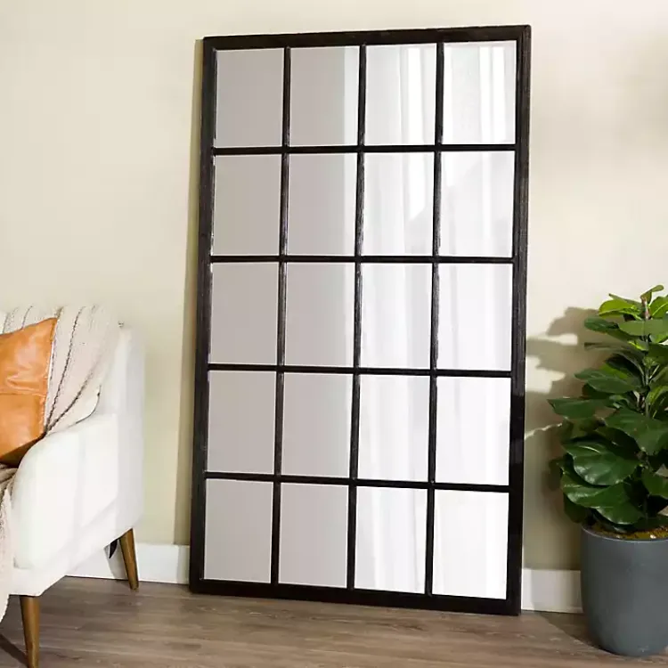Full Length & Floor Mirrors-Kirklands Home Grande Black Window Pane Leaner Mirror