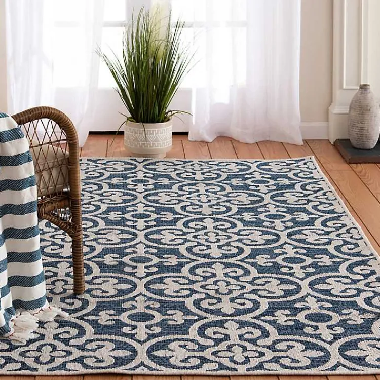 Outdoor Rugs-Kirklands Home Blue Auckland Tile Outdoor Area Rug, 7x9