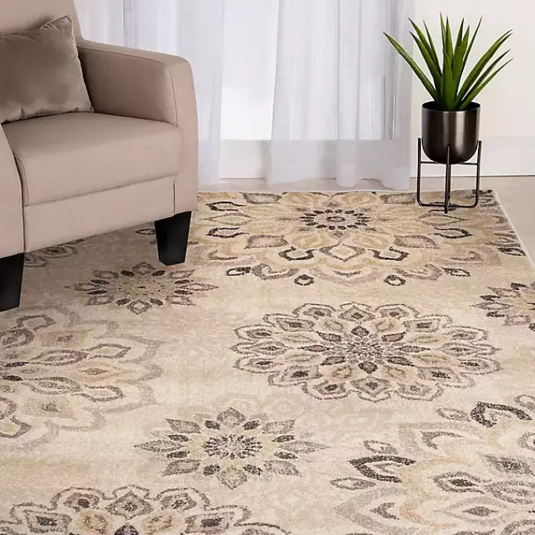 Area Rugs-Kirklands Home Floral Mini Medallions Area Rug, 5x7 Tan