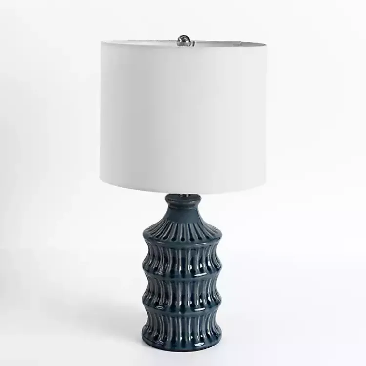 Table Lamps-Kirklands Home Navy Wave Glazed Table Lamp White