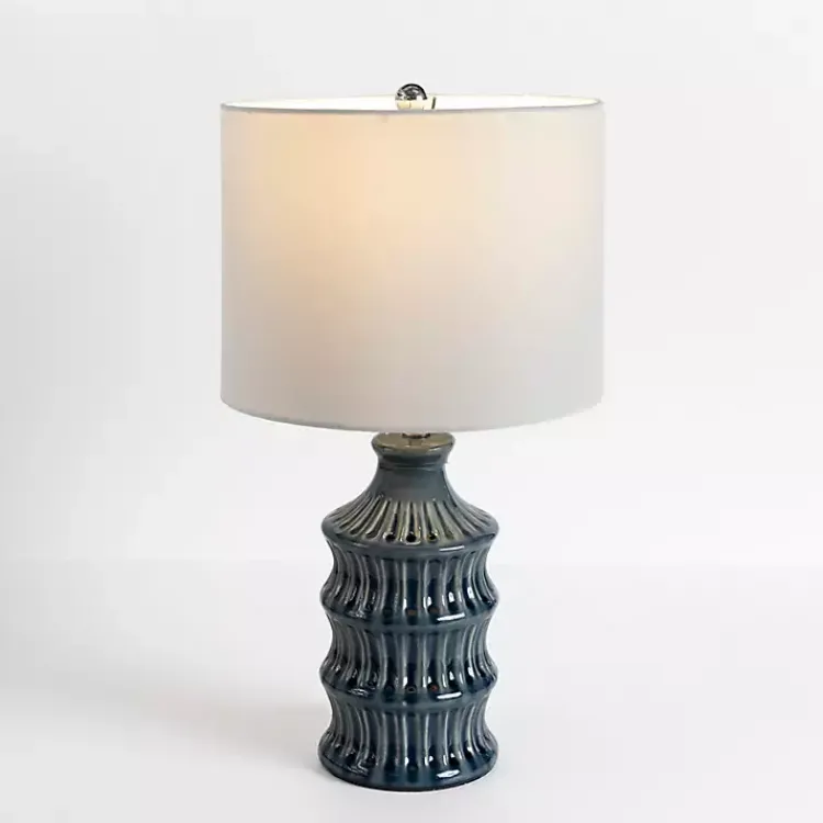 Table Lamps-Kirklands Home Navy Wave Glazed Table Lamp White