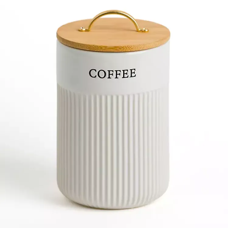 Kitchen Storage-Kirklands Home Coffee Ribbed Ceramic Canister Ivory