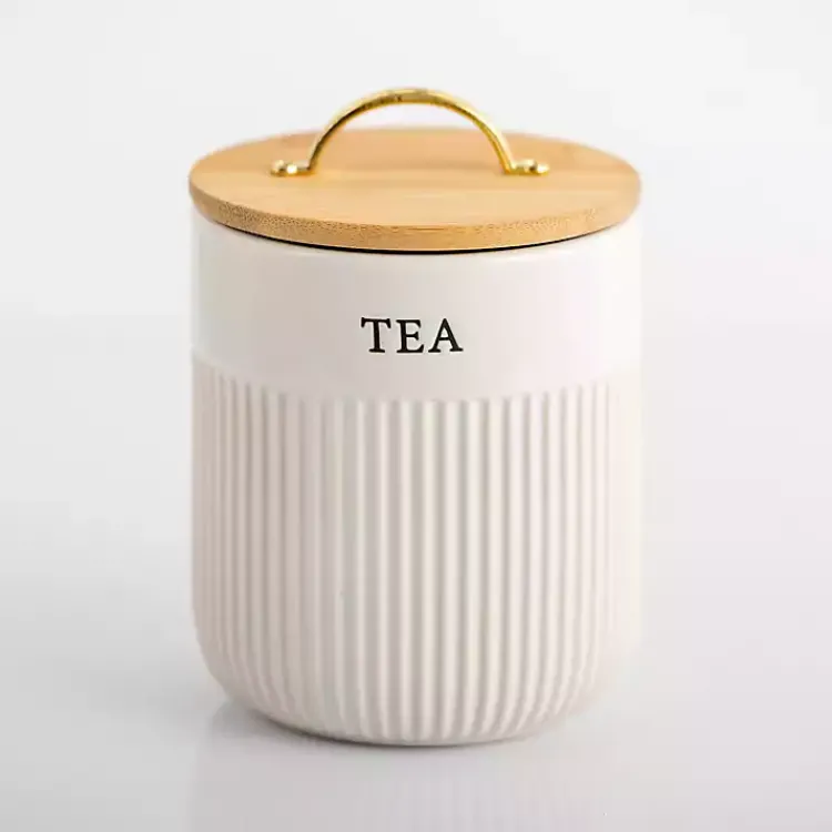Kitchen Storage-Kirklands Home Tea Ribbed Ceramic Canister Ivory