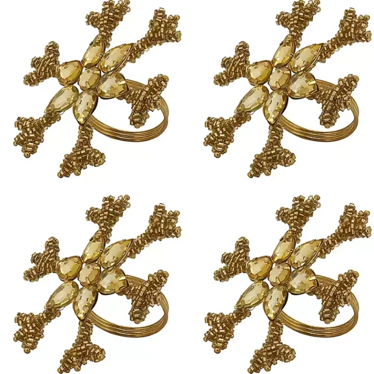 Table Linens-Kirklands Home Beaded Snowflake Napkin Rings, Set of 4 Gold
