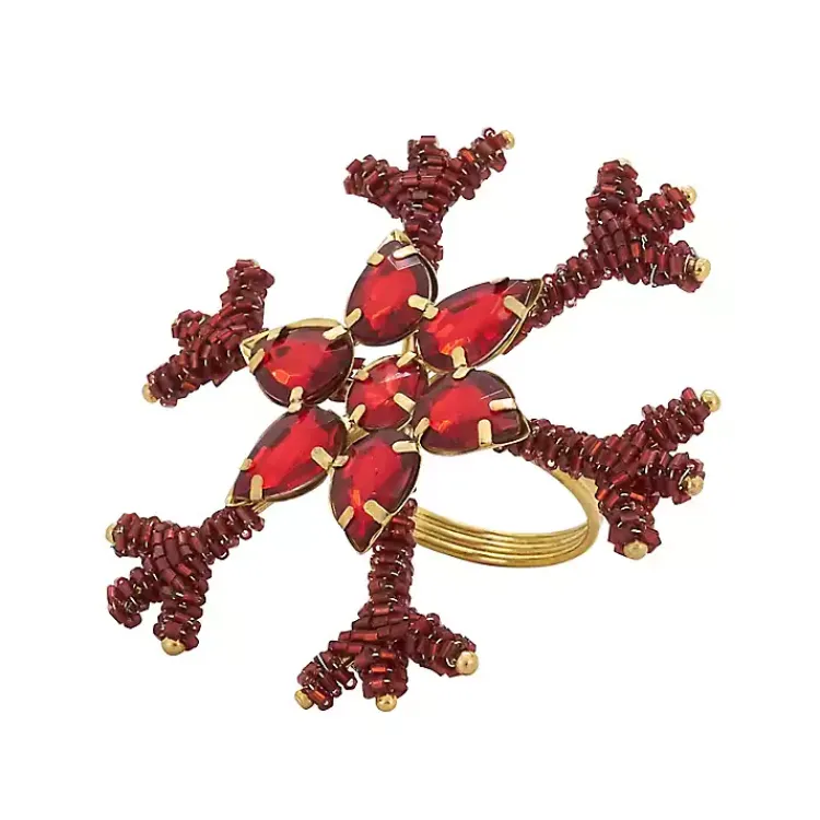 Table Linens-Kirklands Home Beaded Snowflake Napkin Rings, Set of 4 Red