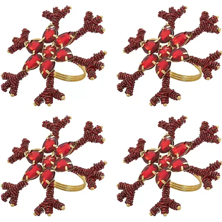 Table Linens-Kirklands Home Beaded Snowflake Napkin Rings, Set of 4 Red