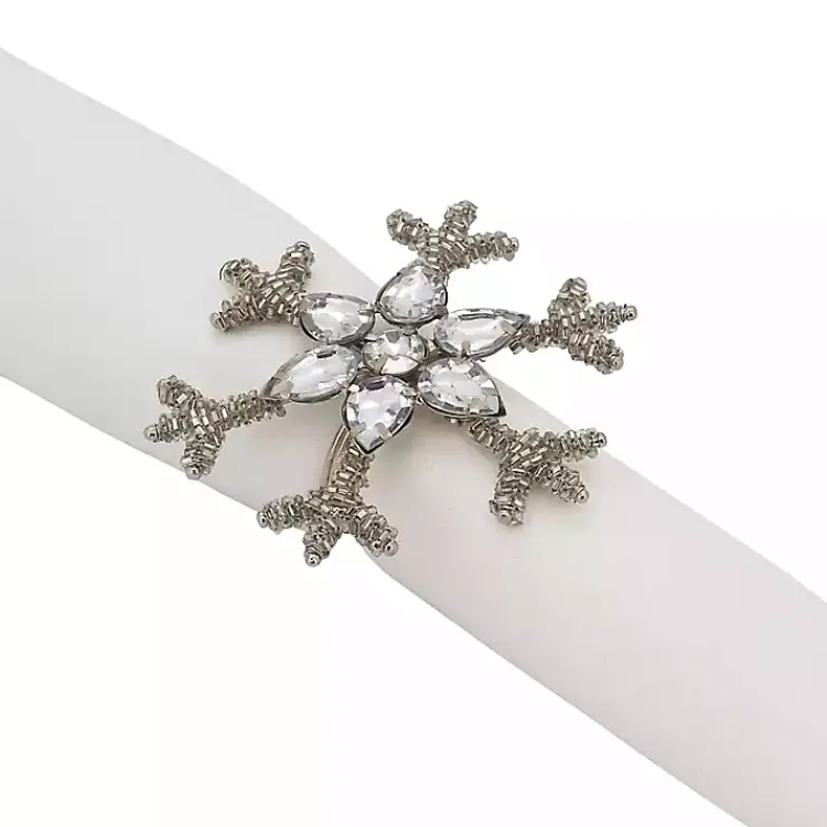 Table Linens-Kirklands Home Beaded Snowflake Napkin Rings, Set of 4 Silver