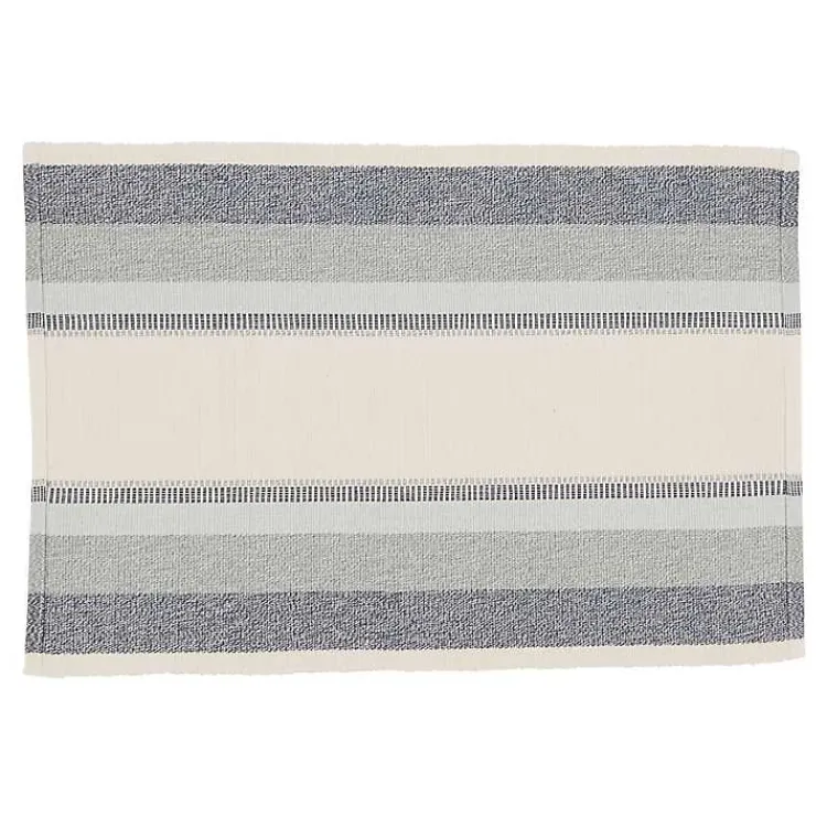 Table Linens-Kirklands Home Blue Coastal Ribbed Striped Placemats, Set of 4