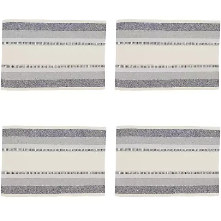 Table Linens-Kirklands Home Blue Coastal Ribbed Striped Placemats, Set of 4