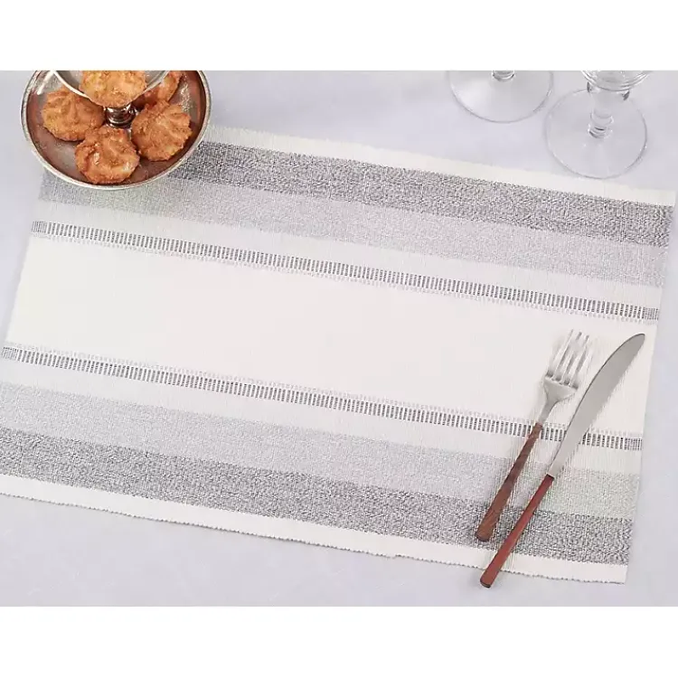 Table Linens-Kirklands Home Blue Coastal Ribbed Striped Placemats, Set of 4
