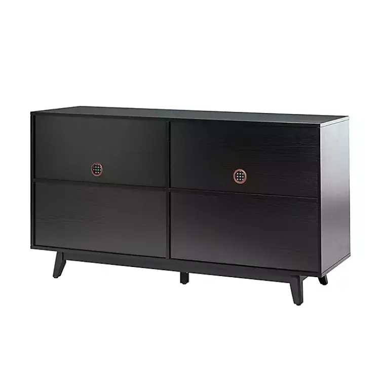 Cabinets & Sideboards-Kirklands Home Cane Wood Storage Media Cabinet Black