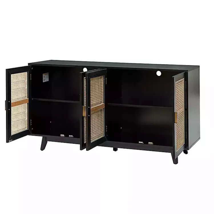Cabinets & Sideboards-Kirklands Home Cane Wood Storage Media Cabinet Black