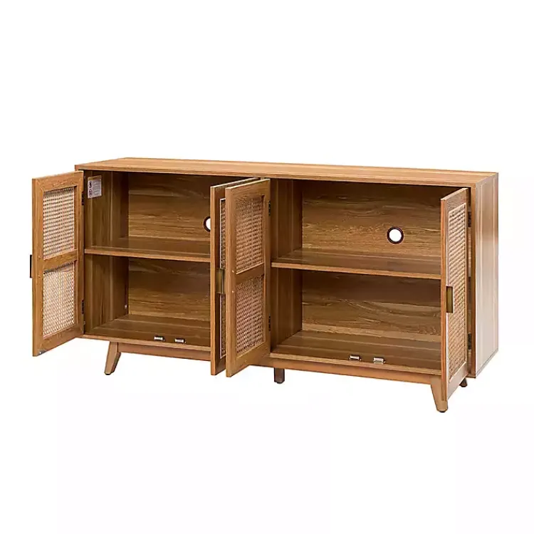 Cabinets & Sideboards-Kirklands Home Cane Wood Storage Media Cabinet Tan