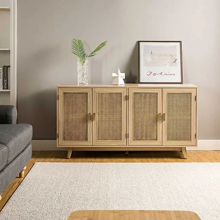 Cabinets & Sideboards-Kirklands Home Natural Cane Wood Storage Media Cabinet Tan