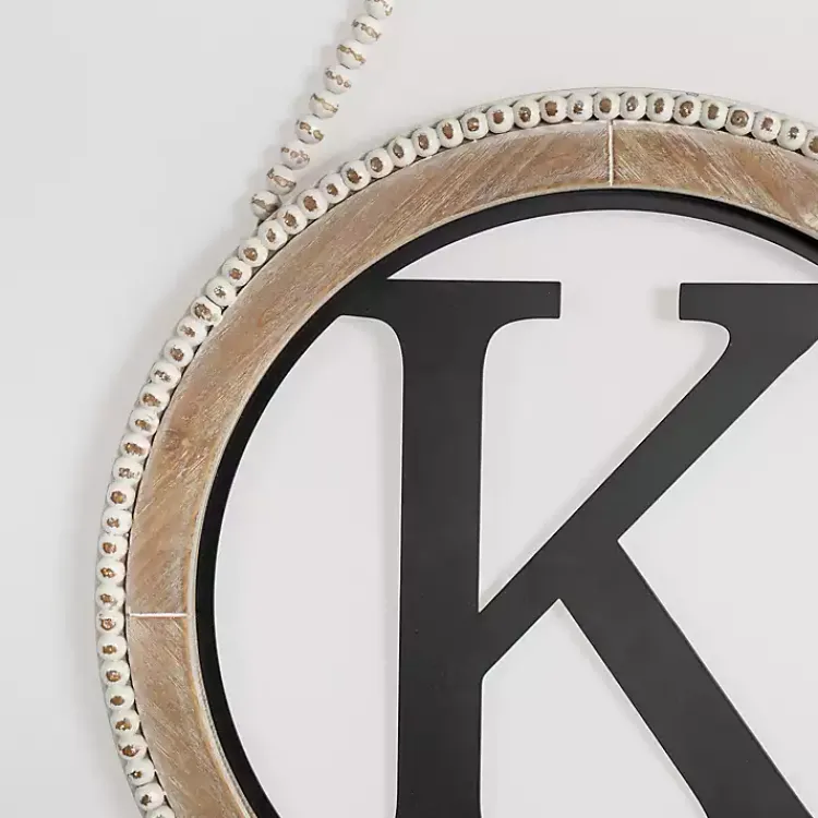 Monogram Wall Decor-Kirklands Home Whitewash Bead Trim Monogram K Plaque