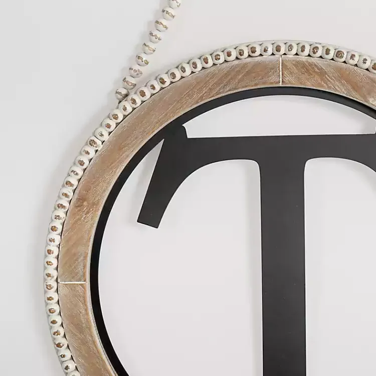 Monogram Wall Decor-Kirklands Home Whitewash Bead Trim Monogram T Plaque
