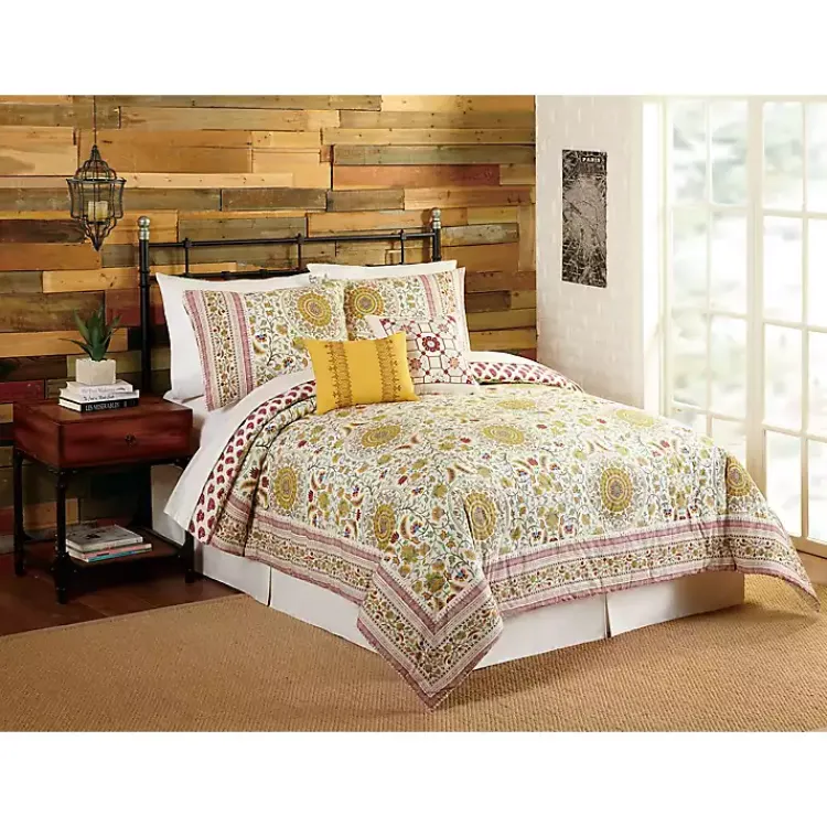 Comforters-Kirklands Home Shyla Yellow Vinework King 5-pc. Comforter Set