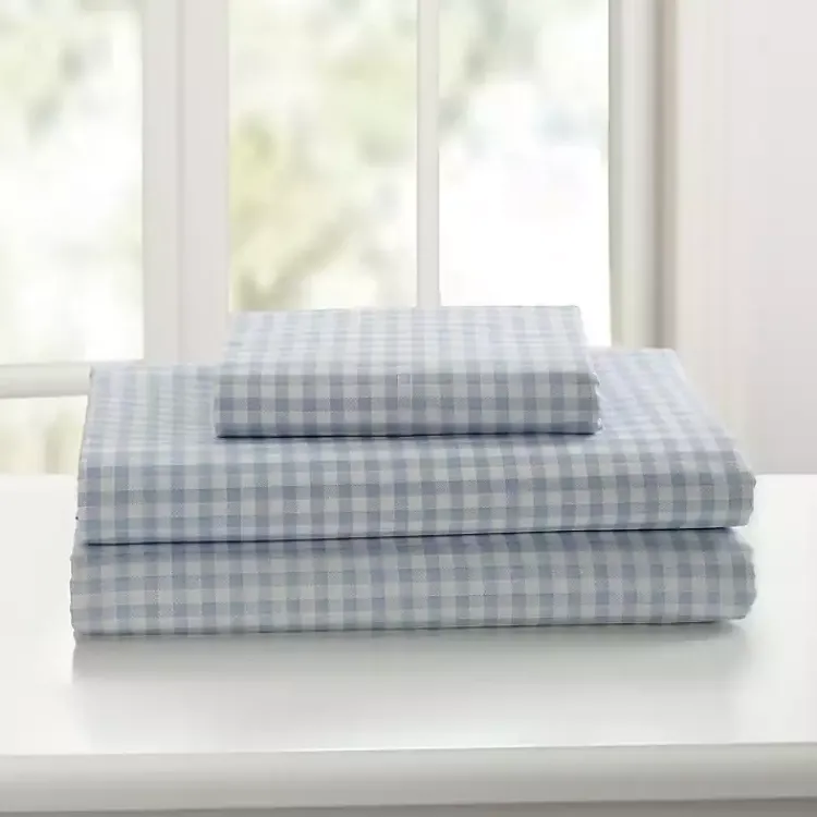 Bed Sheets-Kirklands Home Gingham King 3-pc. Sheet Set Blue