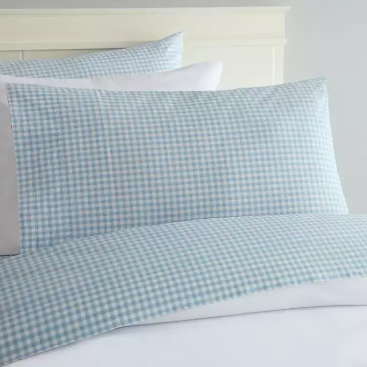 Bed Sheets-Kirklands Home Gingham King 3-pc. Sheet Set Blue