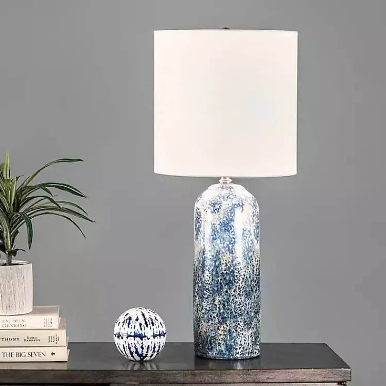 Table Lamps-Kirklands Home Ocean Blues Mottled Pillar Table Lamp White