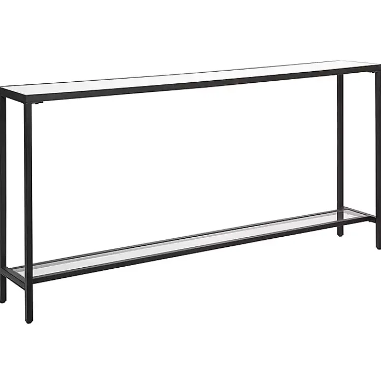 Console Tables-Kirklands Home Metal Glass Top Console Table Black