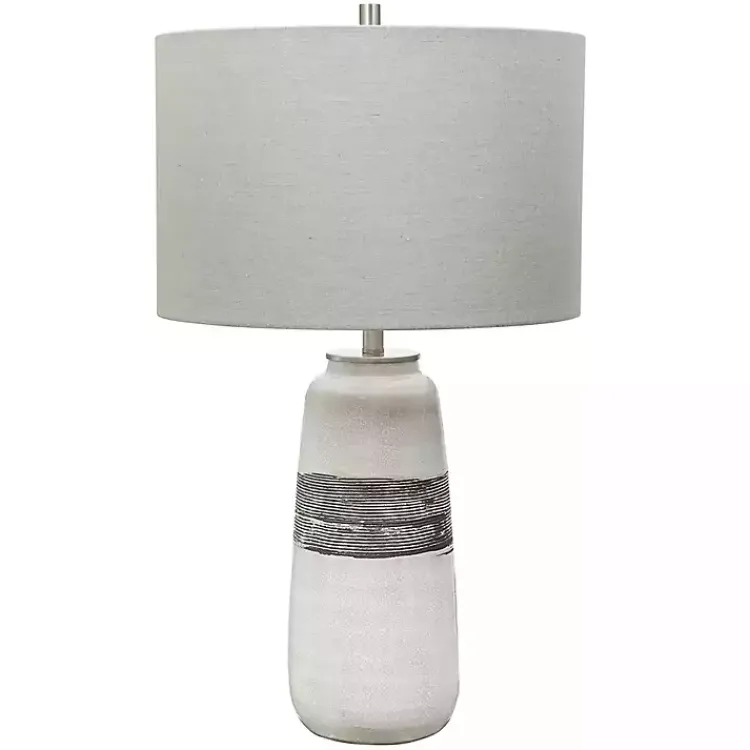 Table Lamps-Kirklands Home White and Brown Distressed Stripe Table Lamp Gray