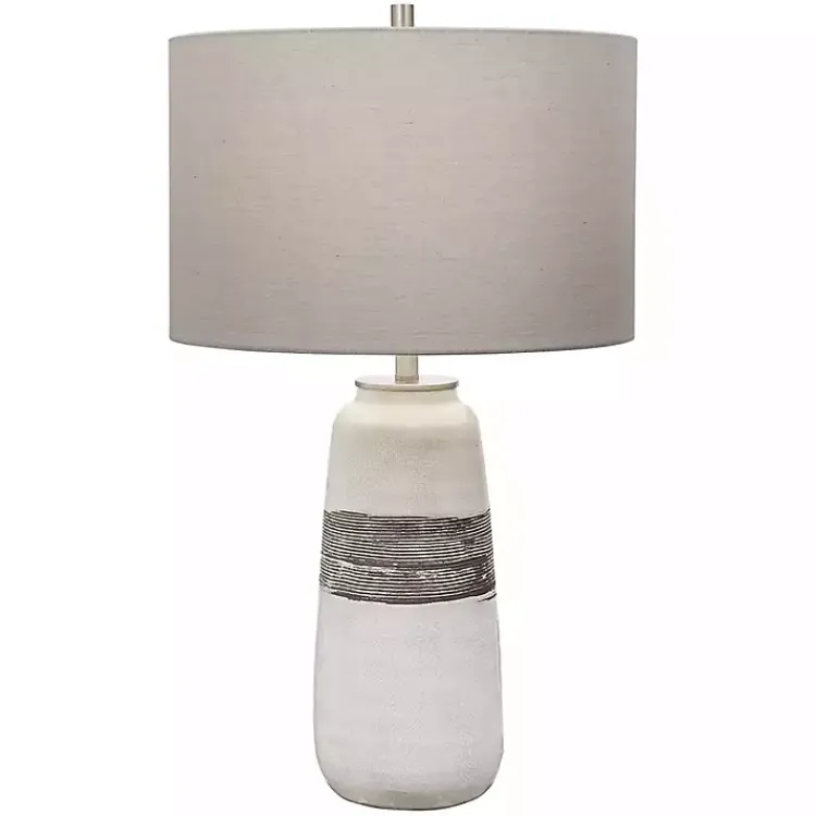 Table Lamps-Kirklands Home White and Brown Distressed Stripe Table Lamp Gray