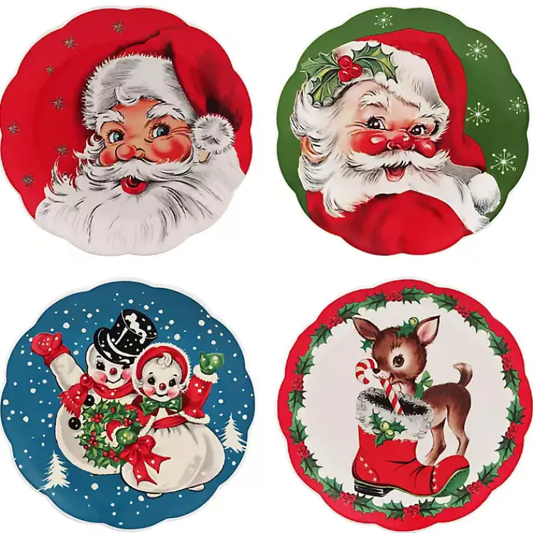 Dinnerware-Kirklands Home color Vintage Christmas Plates, Set of 4 Multi