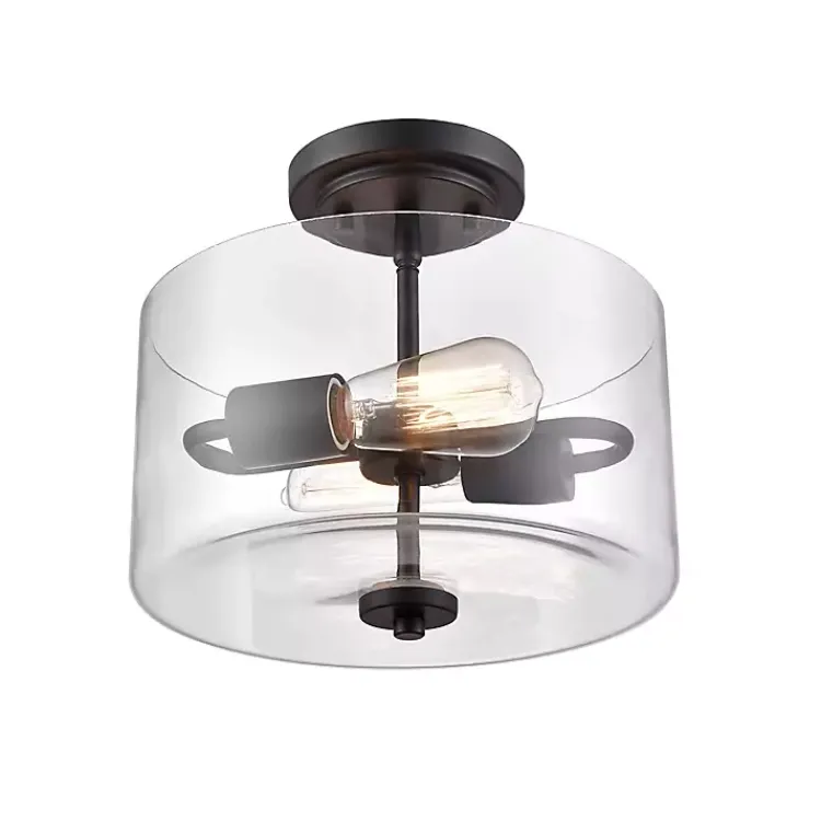 Flush Mount Lighting-Kirklands Home Matte Drum Semi-Flush Mount Light Black