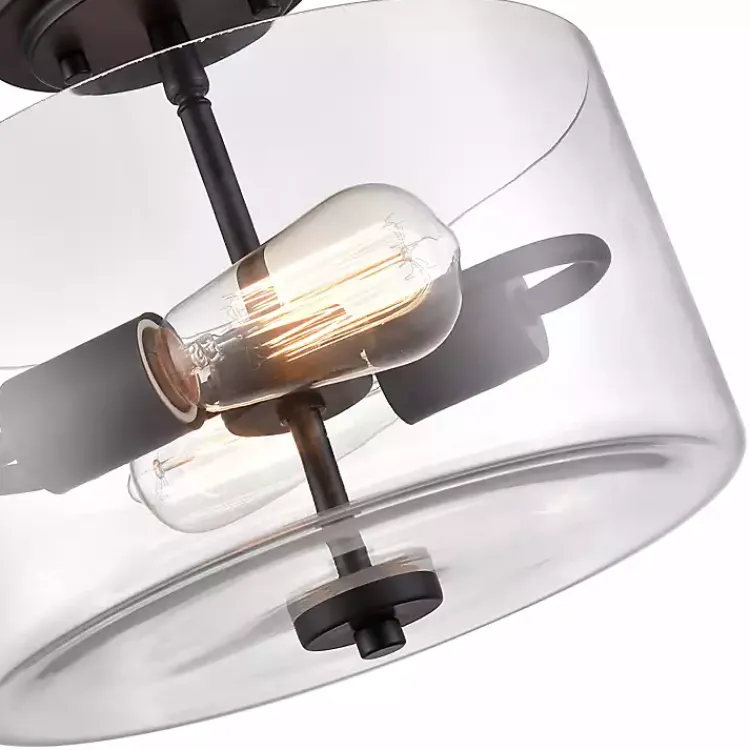 Flush Mount Lighting-Kirklands Home Matte Drum Semi-Flush Mount Light Black