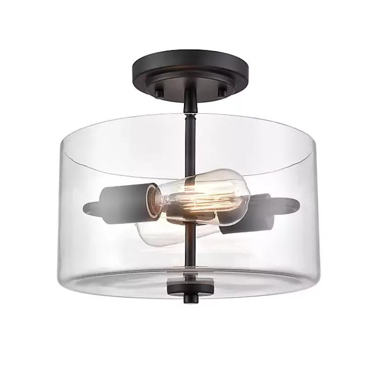 Flush Mount Lighting-Kirklands Home Matte Drum Semi-Flush Mount Light Black