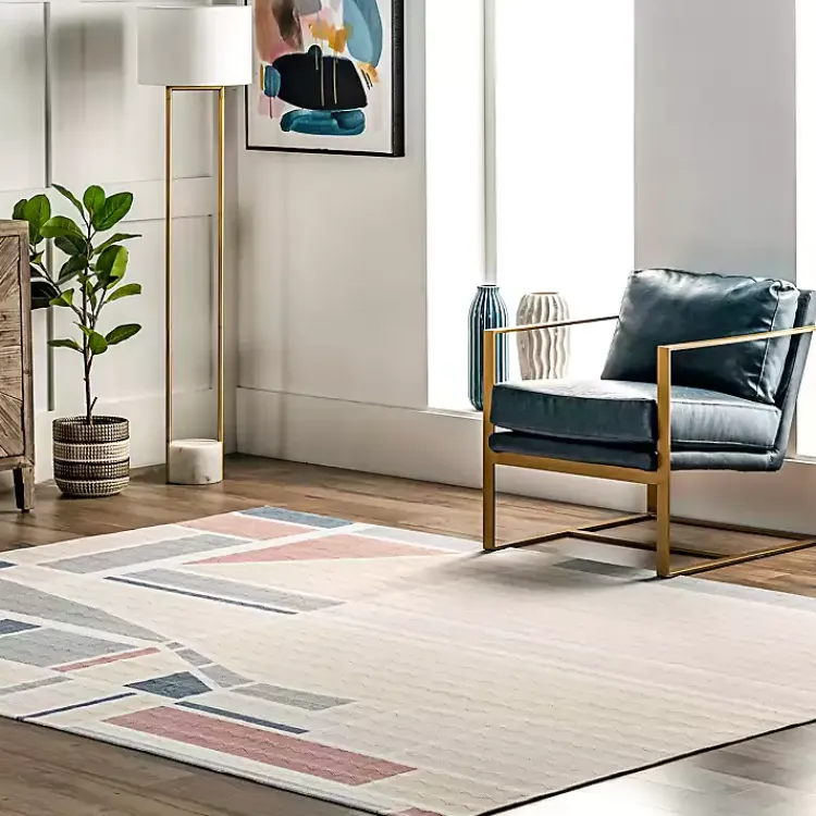 Area Rugs-Kirklands Home Cream Geometric Shapes Washable Area Rug, 8x10