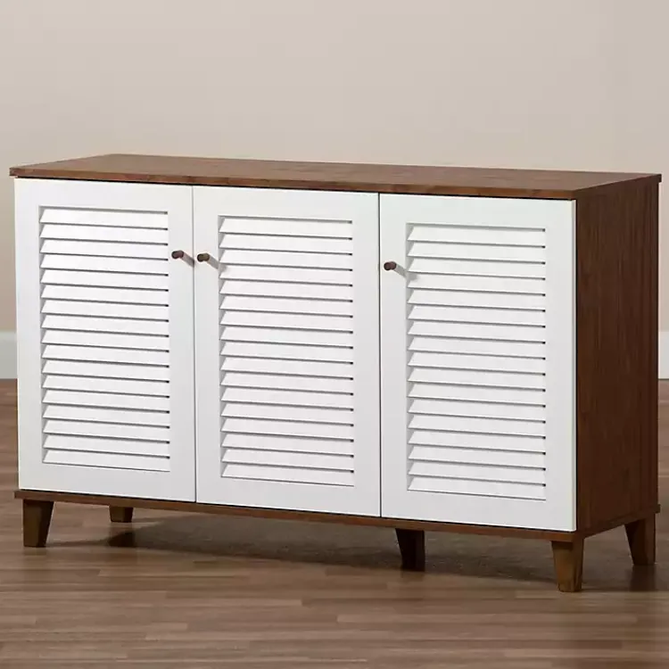 Entryway Furniture-Kirklands Home Collier Two-Tone 3-Door Shoe Storage Cabinet