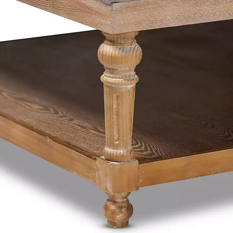 Benches & Ottomans-Kirklands Home Upholstered Linen Tufted Ottoman with Shelf Gray