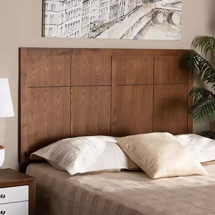 Beds & Headboards-Kirklands Home Ash Walnut Wood Panel Full Headboard Brown