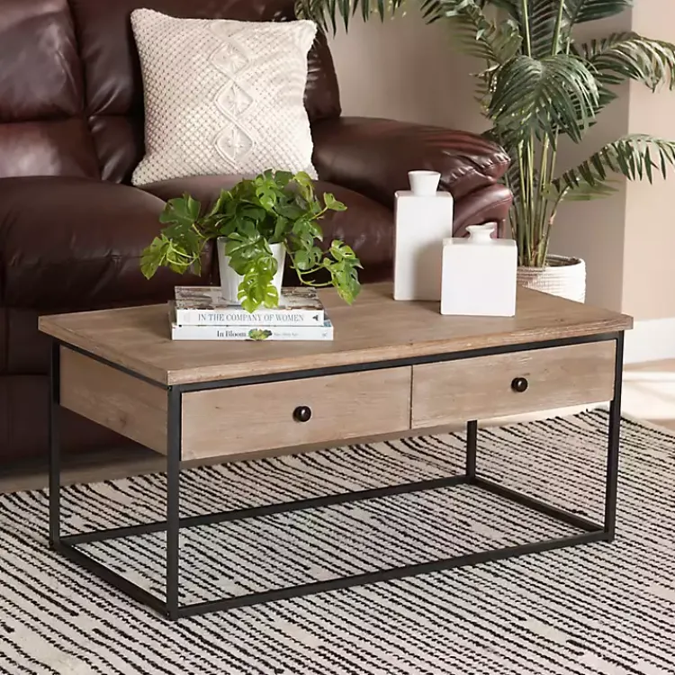 Coffee Tables-Kirklands Home Wood and Metal 2-Drawer Coffee Table Brown