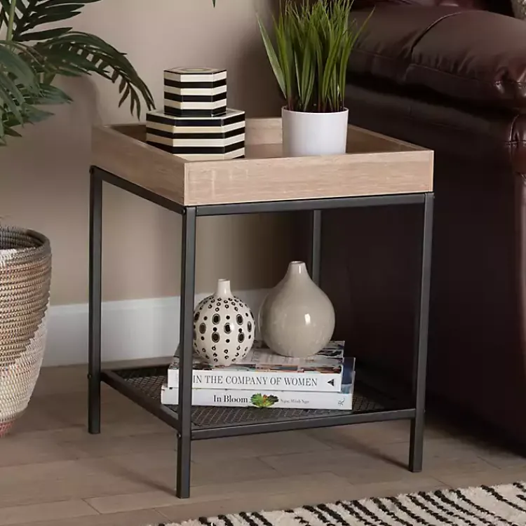 Accent & End Tables-Kirklands Home Wood Raised Edge Side Table Brown