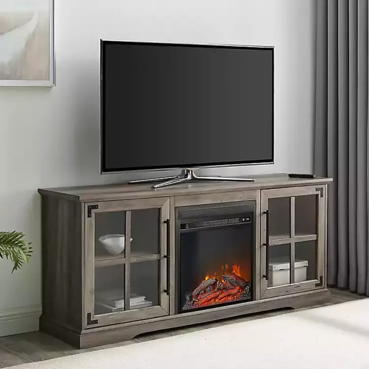 Tv Stands & Media Consoles-Kirklands Home Wood 2-Door LED Fireplace Cabinet Gray