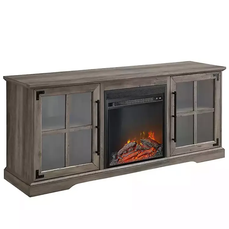 Tv Stands & Media Consoles-Kirklands Home Wood 2-Door LED Fireplace Cabinet Gray