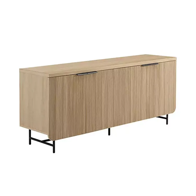 Cabinets & Sideboards-Kirklands Home Natural Fluted Wood 4-Door Scandinavian Cabinet Tan