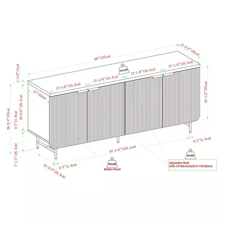 Cabinets & Sideboards-Kirklands Home Natural Fluted Wood 4-Door Scandinavian Cabinet Tan