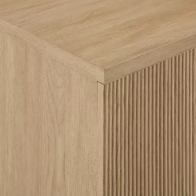 Cabinets & Sideboards-Kirklands Home Natural Fluted Wood Scandinavian Cabinet Tan