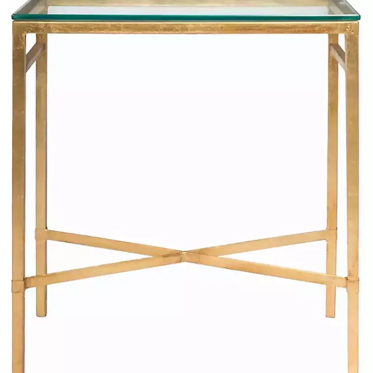 Accent & End Tables-Kirklands Home Gold Metal and Glass Side Table