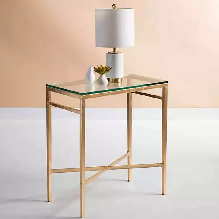 Accent & End Tables-Kirklands Home Gold Metal and Glass Side Table