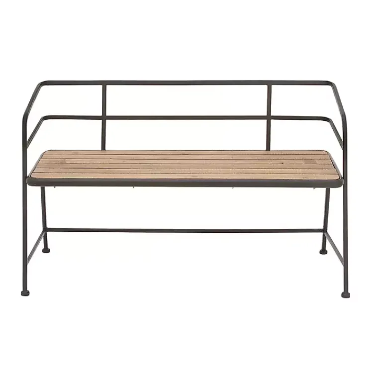 Benches & Ottomans-Kirklands Home Black Iron and Wooden Seat Industrial Bench