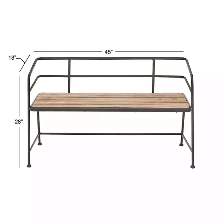 Benches & Ottomans-Kirklands Home Black Iron and Wooden Seat Industrial Bench