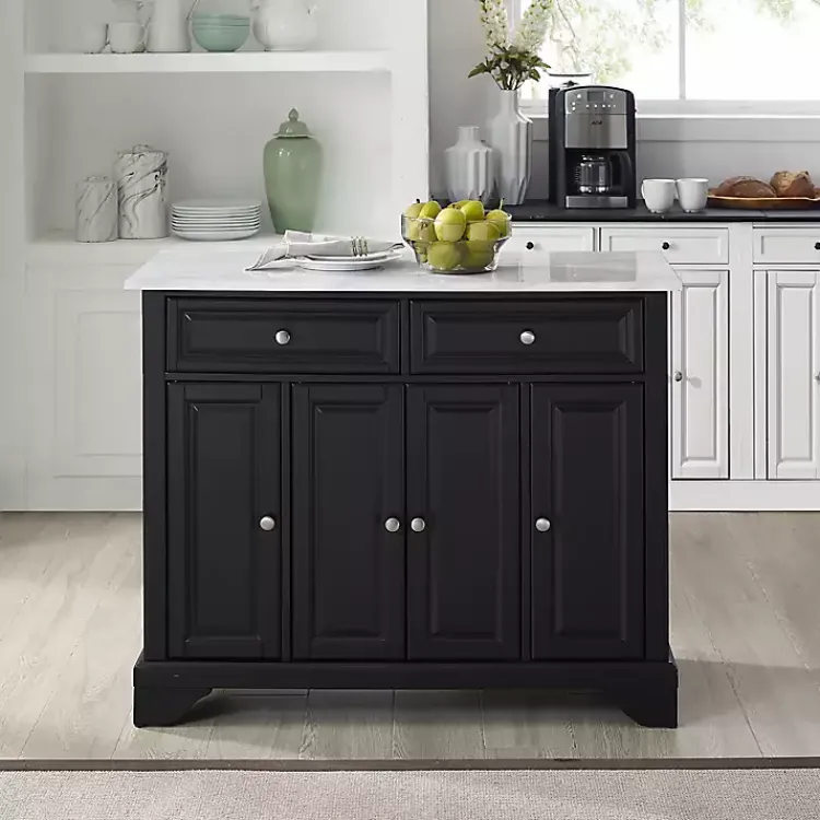 Kitchen Islands & Bar Carts-Kirklands Home Gia Black and White Marble Kitchen Island