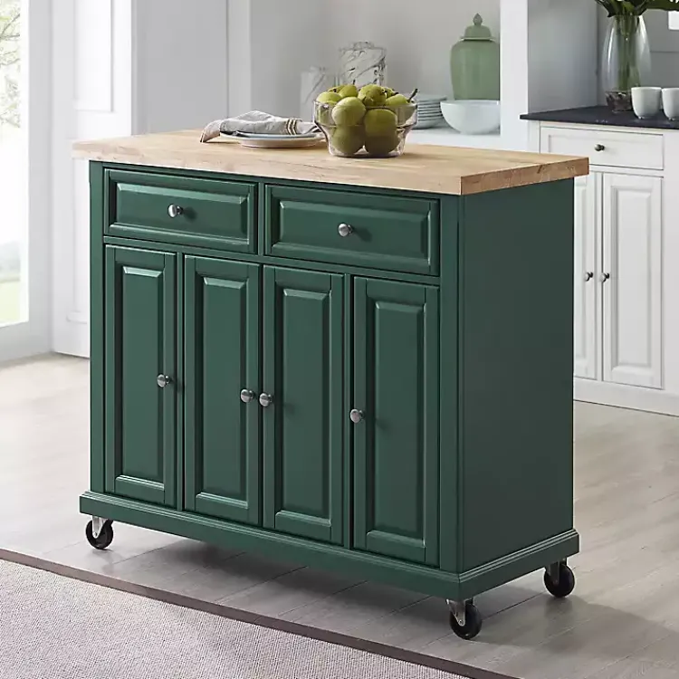 Kitchen Islands & Bar Carts-Kirklands Home Gia Forest Green Wood Kitchen Island