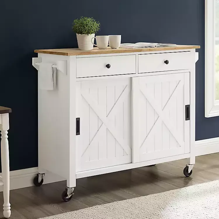 Kitchen Islands & Bar Carts-Kirklands Home Barn Door Kitchen Cart White